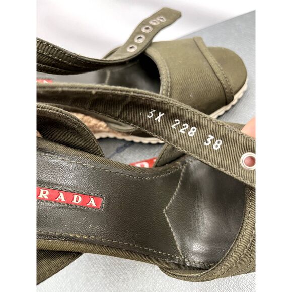 Prada Open Toe Wedge Sandals Olive Green EU 38 US 7.5 Espadrille Platform - Picture 7 of 11